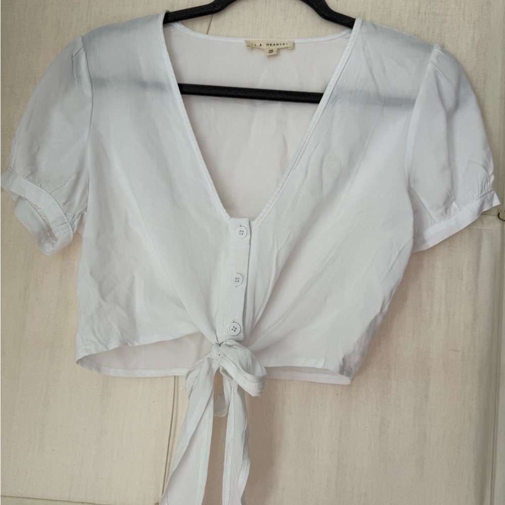 Pacsun LA Hearts White Tie-Front Top